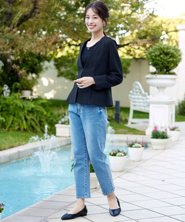 Tiaclasse L 【ストレッチジョーゼット】フレアジャケット ネイビー