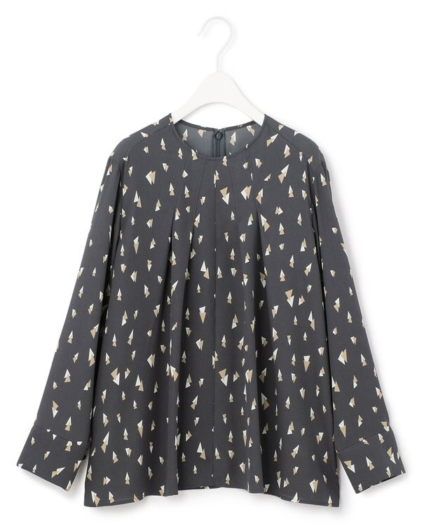 ICB 【UVケア・速乾】Back Satin Amunzen クルーネックブラウス グレー柄