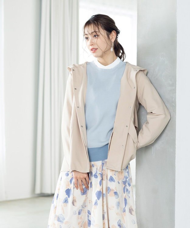 Tiaclasse L 【新色追加・洗える】配色スリットニット サックス