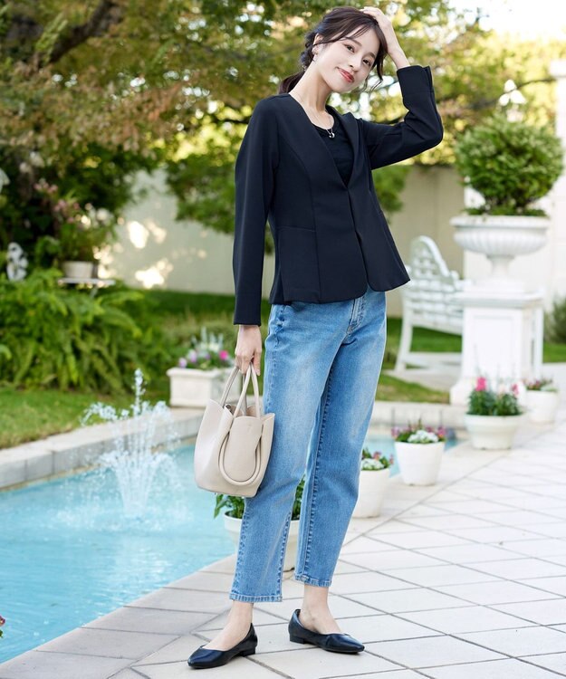 Tiaclasse L 【ストレッチジョーゼット】フレアジャケット ネイビー