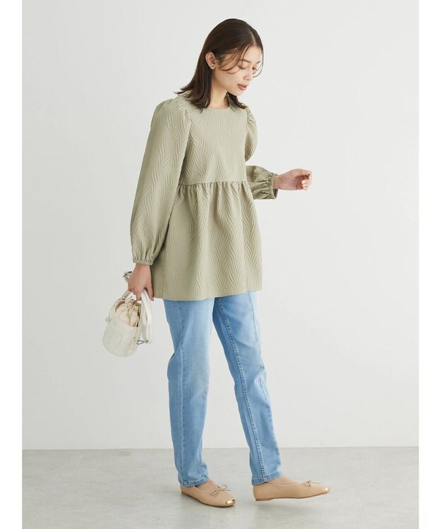 Green Parks ・ＥＬＥＮＣＡＲＥ　ＤＵＥ　フクレジャカードブラウス Gray Beige