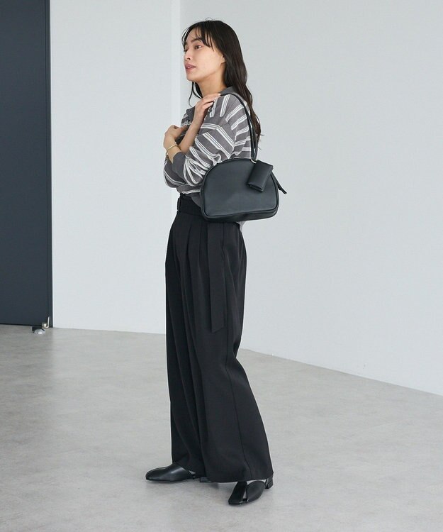 CRAFT STANDARD BOUTIQUE シアーボーダーポロ衿ニットプルオーバー Gray