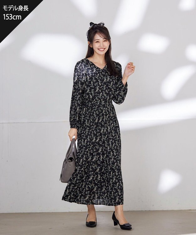 Tiaclasse 【洗える・新色追加】パフスリーブプリーツワンピース ネイビー