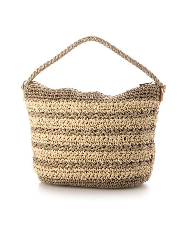 UNBILLION カシュカシュ cachecache / ボーダーコンビ編みワンハンドル2wayミニトート ベージュ