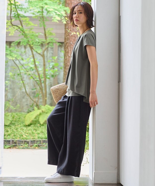 自由区 【洗える・XSサイズあり】テンセルリネンデニムワイド パンツ グレー系