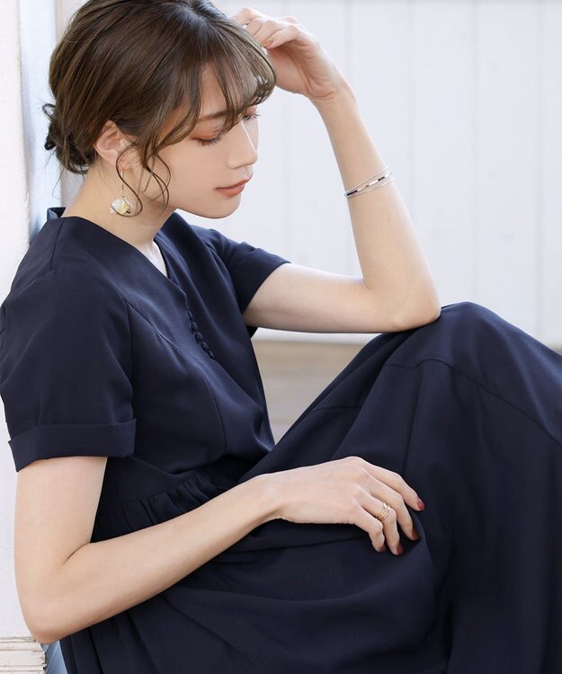 Tiaclasse 【洗える】サイドギャザーワンピース ネイビー