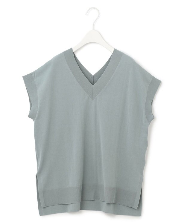 ICB 【洗える】 ガスコットンハイゲージ Vネックニット ジェイドグレー系