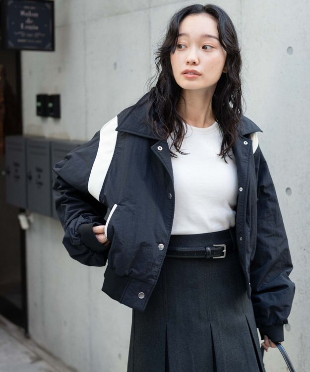 WEGO ナイロン切替ショートスタジャン ブラック