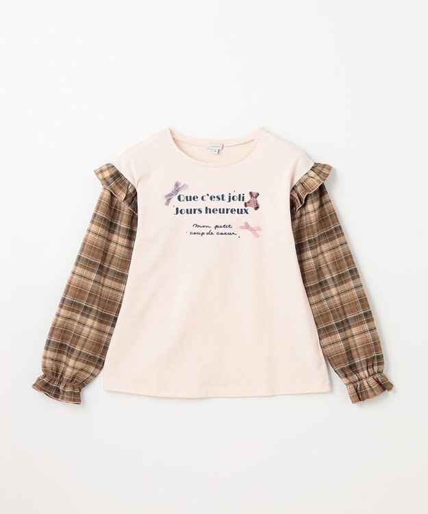 ANY KIDS チェック袖 ドッキング プルオーバー エクリュ