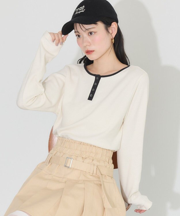 earth music&ecology ２ＷＡＹ釦リブプルオーバー Ivory