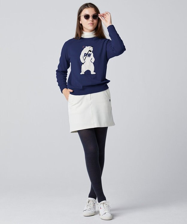 PW CIRCULUS 【WOMEN】【洗える】ベアスタンドモチーフ ラグランスリーブ クルーネック ニット ネイビー系