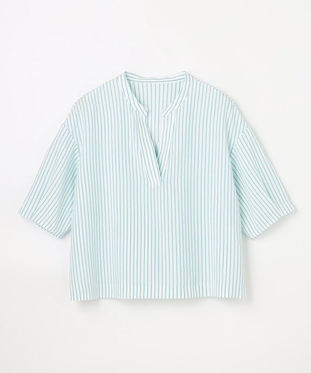 ANY 楽映えスキッパーブラウス グリーンストライプ