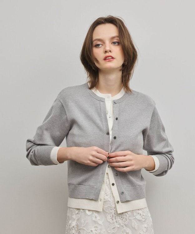 GRACE CONTINENTAL レイヤード風ニットカーディガン グレー