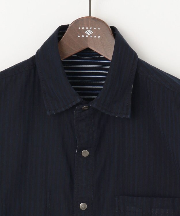 JOSEPH ABBOUD 【キングサイズ・2WAY/】ライトリバーシブルストライプシャツ ネイビー系1