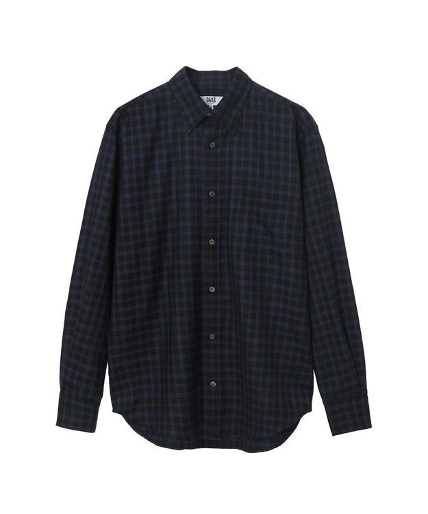 DAKS ウールチェック 隠しボタンダウンシャツ ブラック