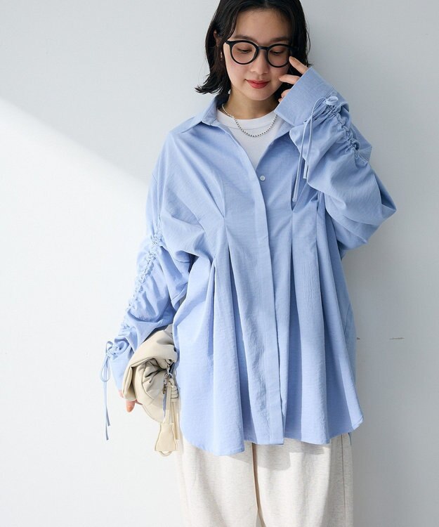 Green Parks 【WEB限定】ドロストシャーリングウエストタックシャツⅡ Blue