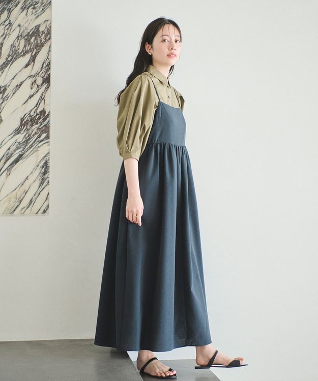 #Newans 【洗える】ボリュームキャミソールドレス ブラック系