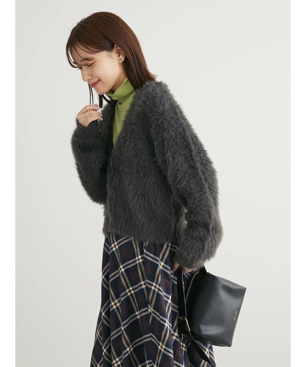 Green Parks ・Ｐｅｔｉｔ　Ｆｌｅｕｒ　シャギーニットカーディガン Charcoal Gray