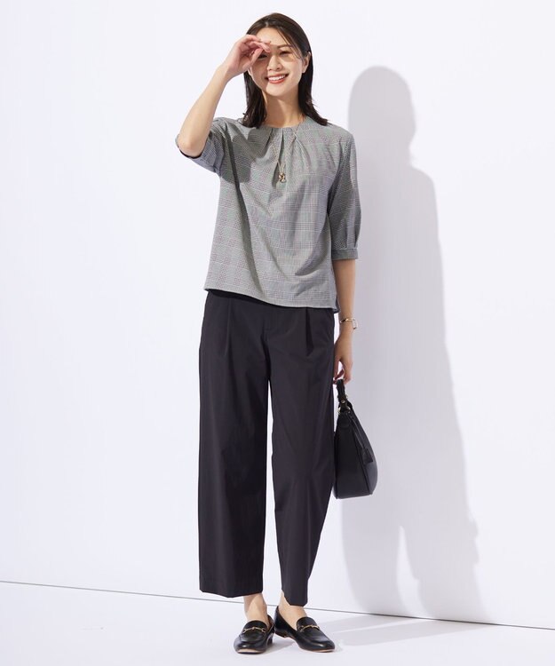 J.PRESS LADIES L チェックジャージー カットソー ブラック×ホワイト系