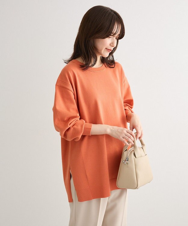 Green Parks もちやわサイドリブニットチュニック Orange