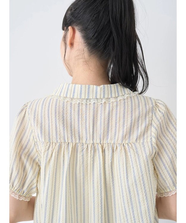 earth music&ecology ミニパフショートスリーブブラウス Sax