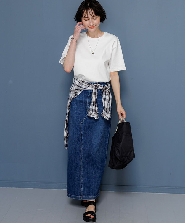 23区 23区DENIM Iライン デニムスカート ウォッシュドブルー系