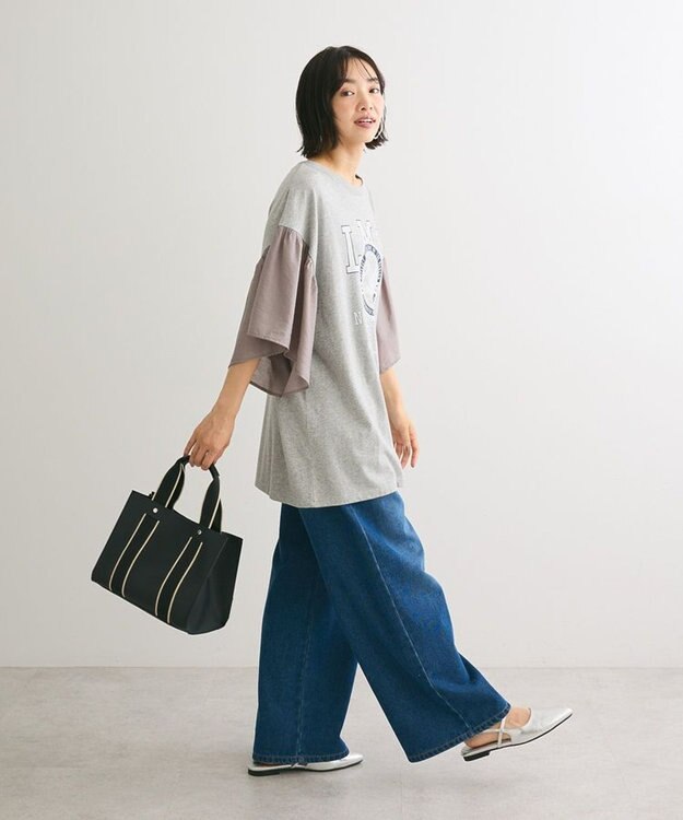 Green Parks ドッキングフレアスリーブロゴチュニック Gray Mixture