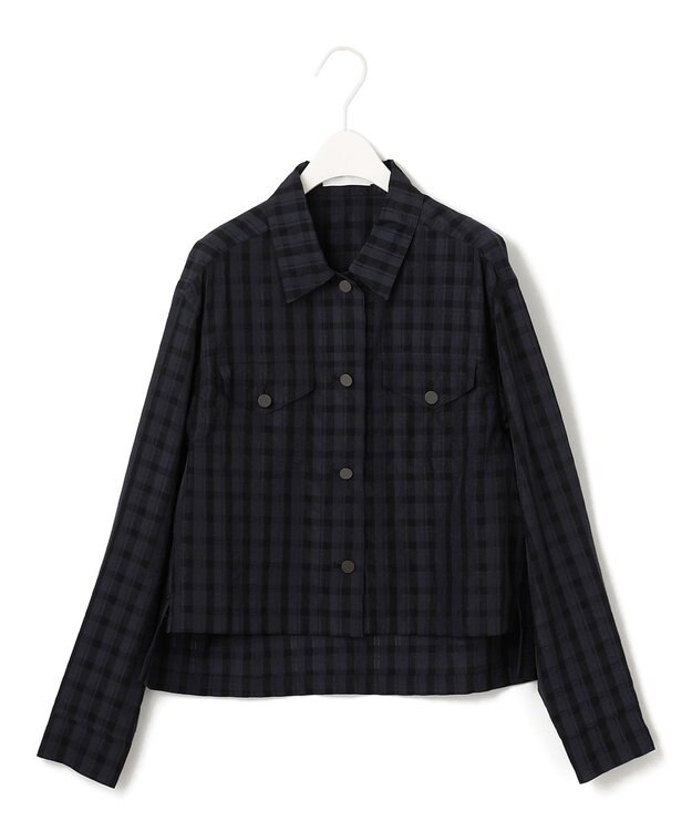 ICB シアーチェックジャカード クロップドジャケット ネイビー×ブラック系