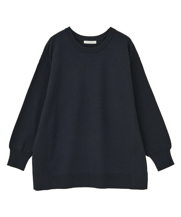 Green Parks もちやわサイドリブニットチュニック Dark Navy