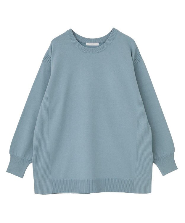 Green Parks もちやわサイドリブニットチュニック Blue