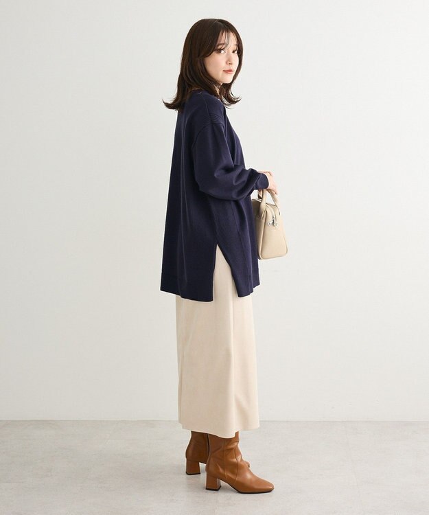 Green Parks もちやわサイドリブニットチュニック Dark Navy