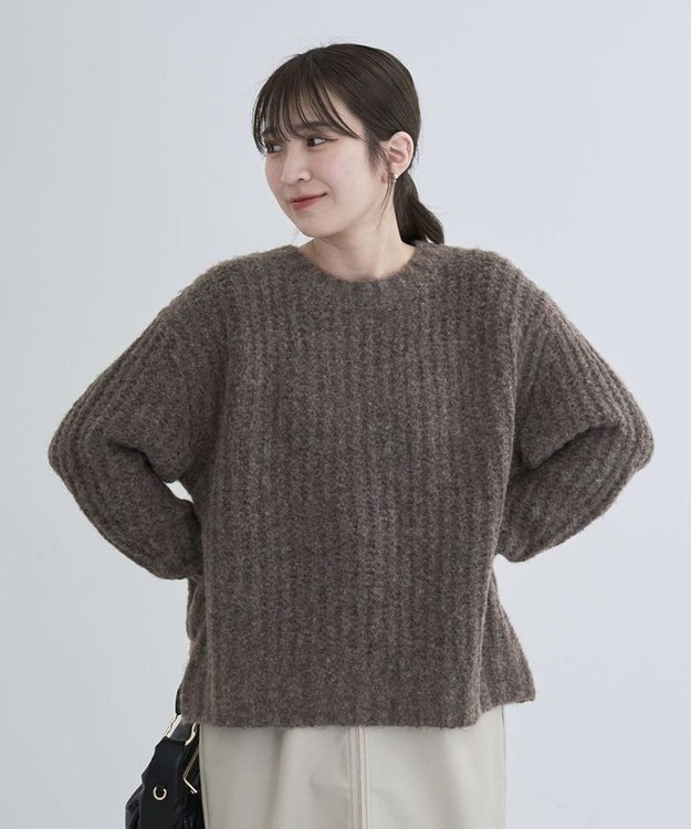 Green Parks ざっくりローゲージニットプルオーバー Brown