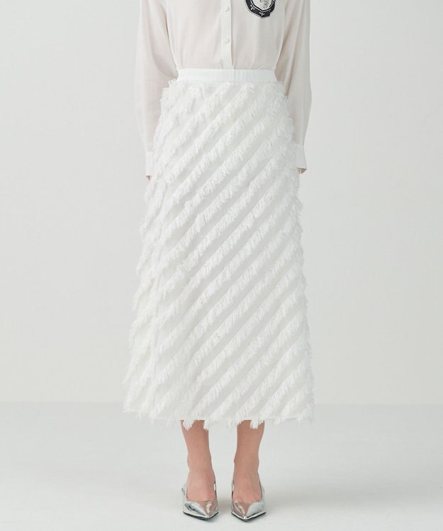 GRACE CONTINENTAL フェザーバイアスロングスカート ホワイト