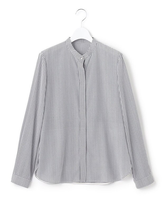 23区 L ハウンドトゥースプリント スタンドカラー ブラウス ブラック千鳥柄