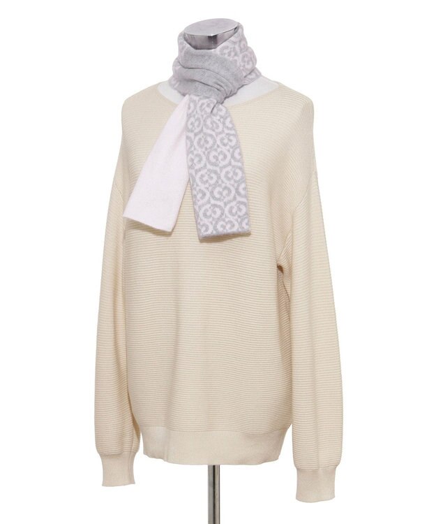 MOONBAT mila schon (ミラ・ショーン) カシミヤ100％ ジャガードプチマフラー リバーシブル グレー