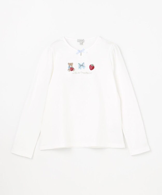 ANY KIDS テディベリー刺繍 長袖Tシャツ オフホワイト