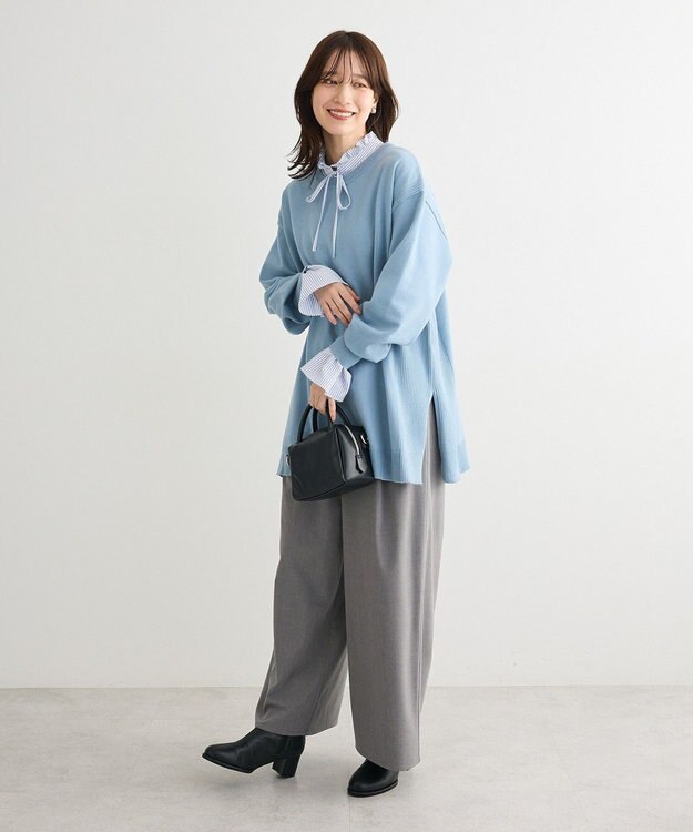 Green Parks もちやわサイドリブニットチュニック Blue