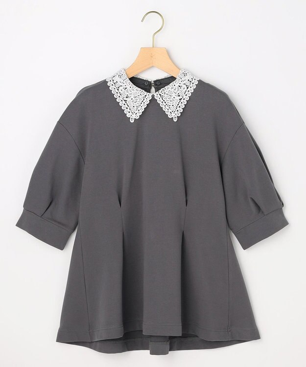 組曲 S 【先行予約・2WAY】レース襟フレンチテリーフレア カットソー チャコールグレー系