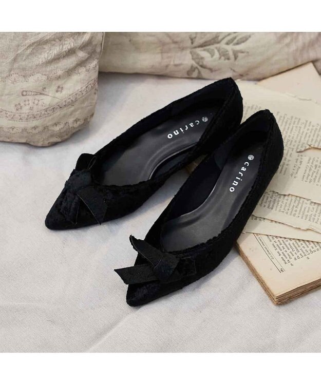 MODE ET JACOMO <carino>ベルベットリボンパンプス ブラック