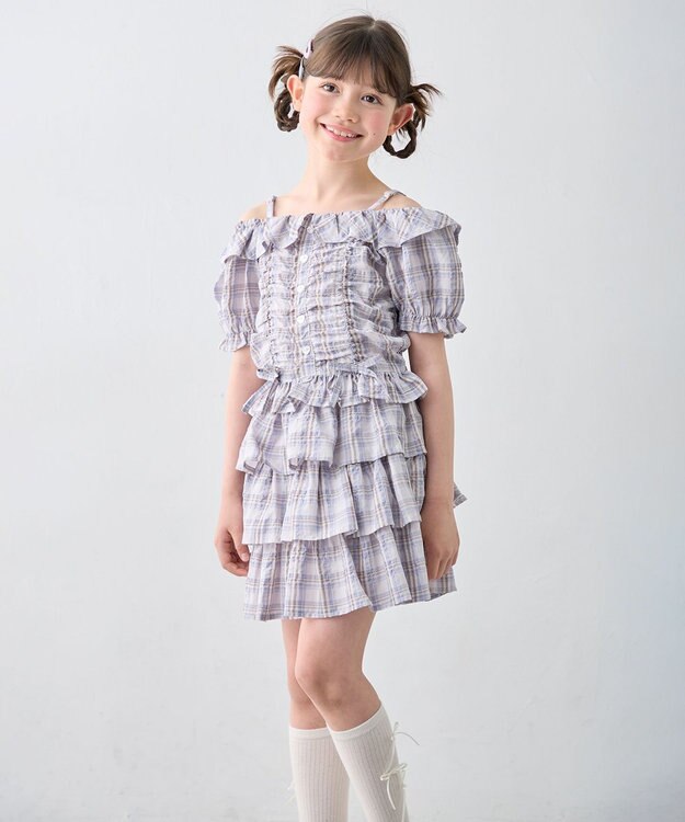 ANY KIDS 【洗濯機可能】2WAY チェックブラウス ブラウン