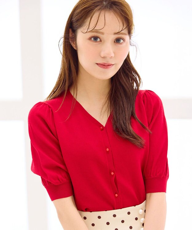 Feroux ハーフスリーブ カーディガン レッド系