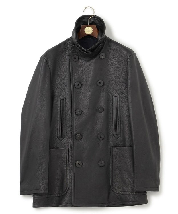 J.PRESS MEN ディアスキンレザーPコート ブラック系