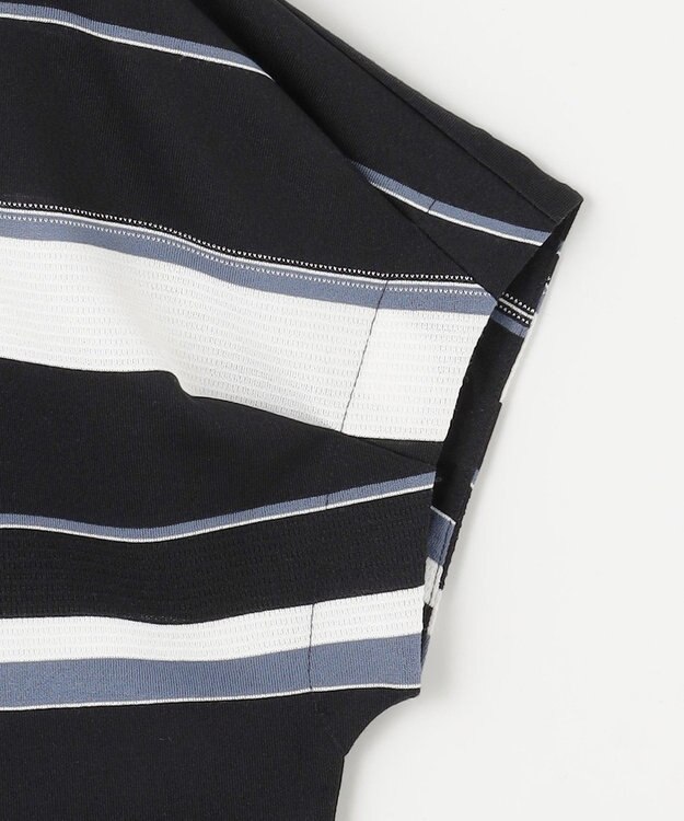 J.PRESS LADIES S パネルボーダー フレンチスリーブ カットソー ブラック系1