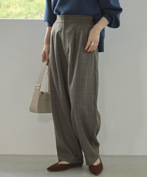 AMERICAN HOLIC ウールライクカーブスラックスパンツ Check Brown