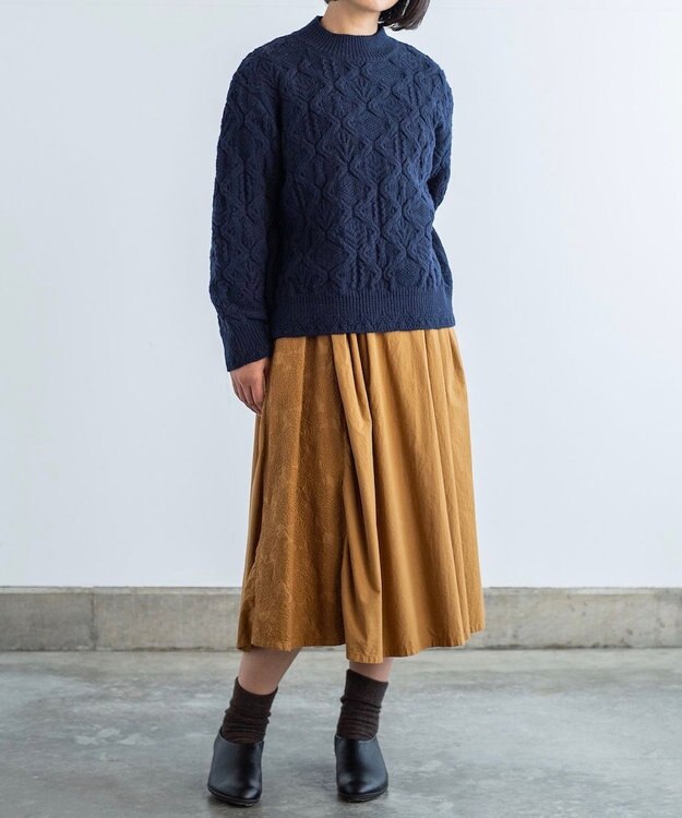 muuc 〈希少な高品質メリノウール〉〈5種類の模様編み〉ケーブル模様編みパッチワーク柄セーター ネイビー