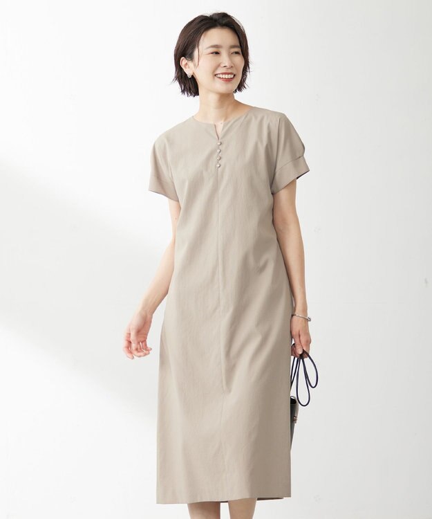 J.PRESS LADIES S 【洗える・イージーケア】ソフトタイプライター フレンチスリーブ ワンピース ベージュ系