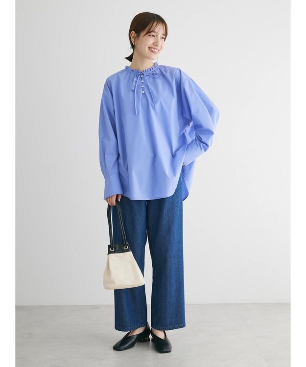 Green Parks スタンドフリルアソートブラウス Blue
