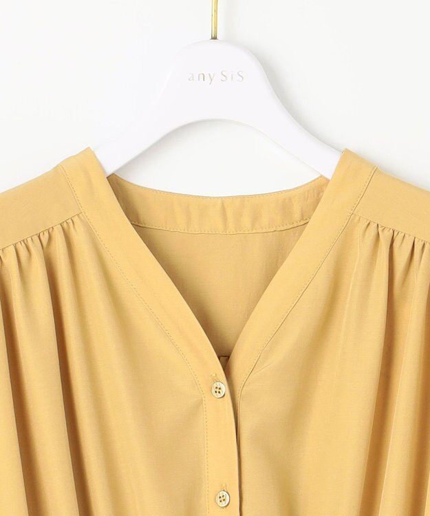 ANY SIS L 【洗える】フロントボタンギャザー ワンピース マスタード