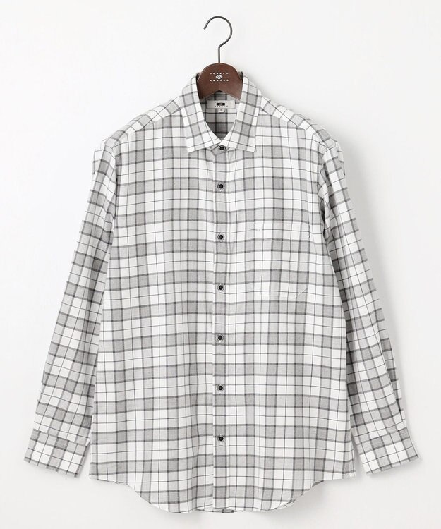 JOSEPH ABBOUD 【キングサイズ・柔らか/暖かい】ファインブラッシュド ネル チェック シャツ ライトグレー系4
