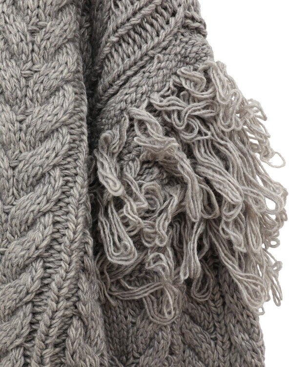 Green Parks フリンジスリーブショート丈ケーブルニット Light Gray